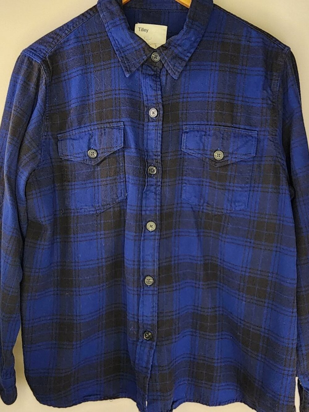 Tilley Flannel Plaid Shirt — Blue/Black XL | Cotton Button Down